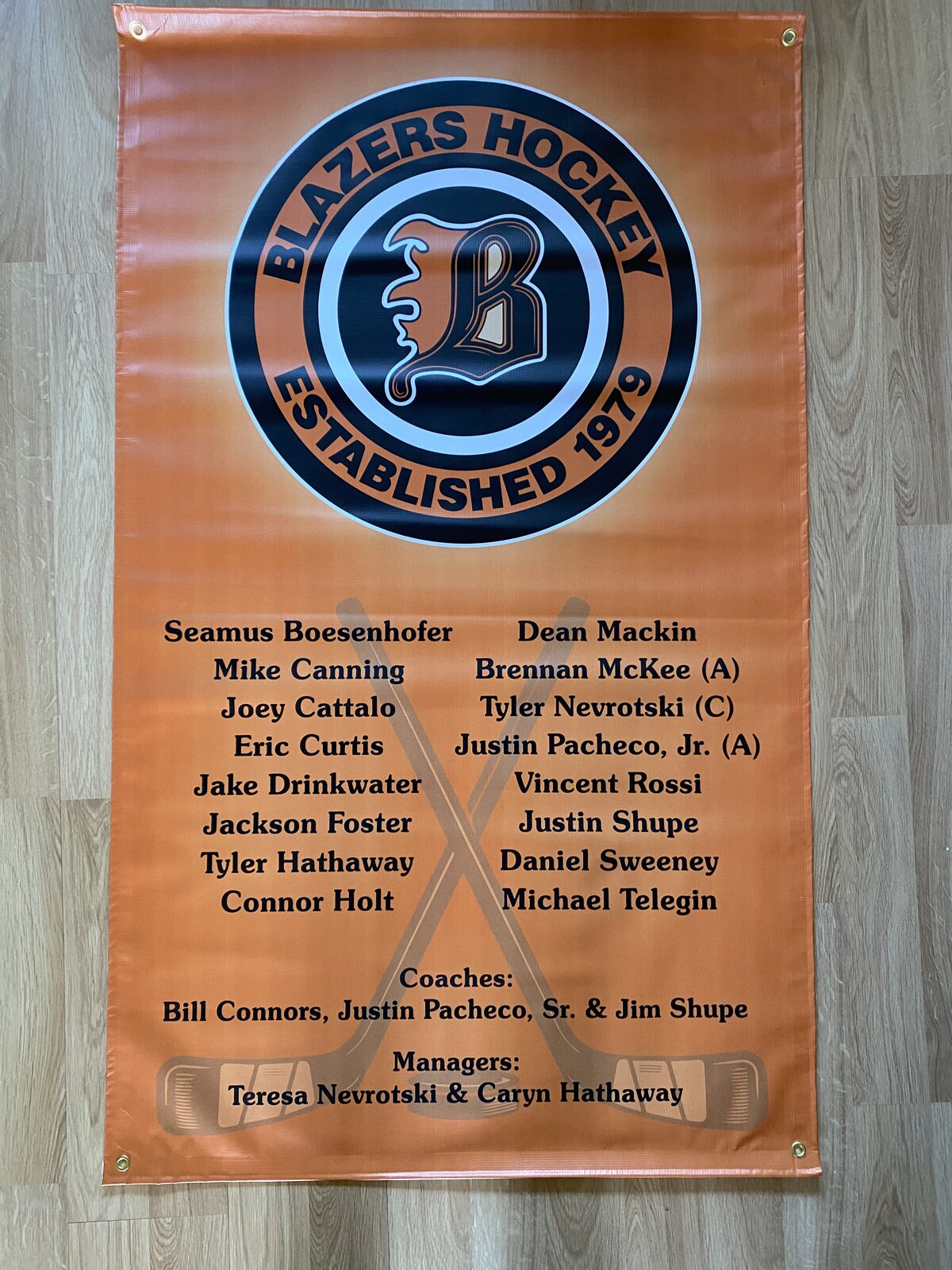 Custom printed team roster banner