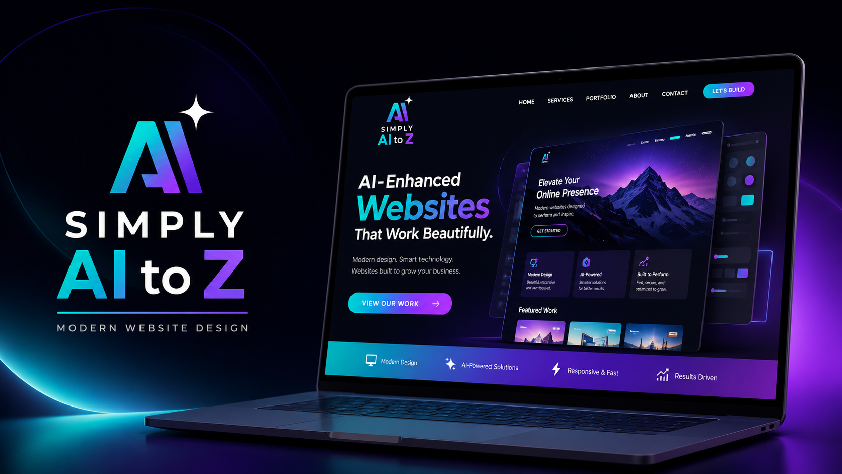 Simply AI to Z website design shown on a laptop